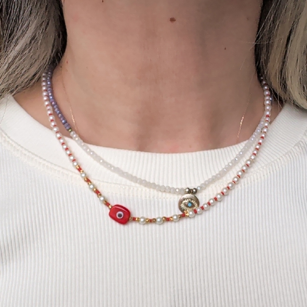2 Multicolor Beaded Evil Eye Necklaces From Türkiye